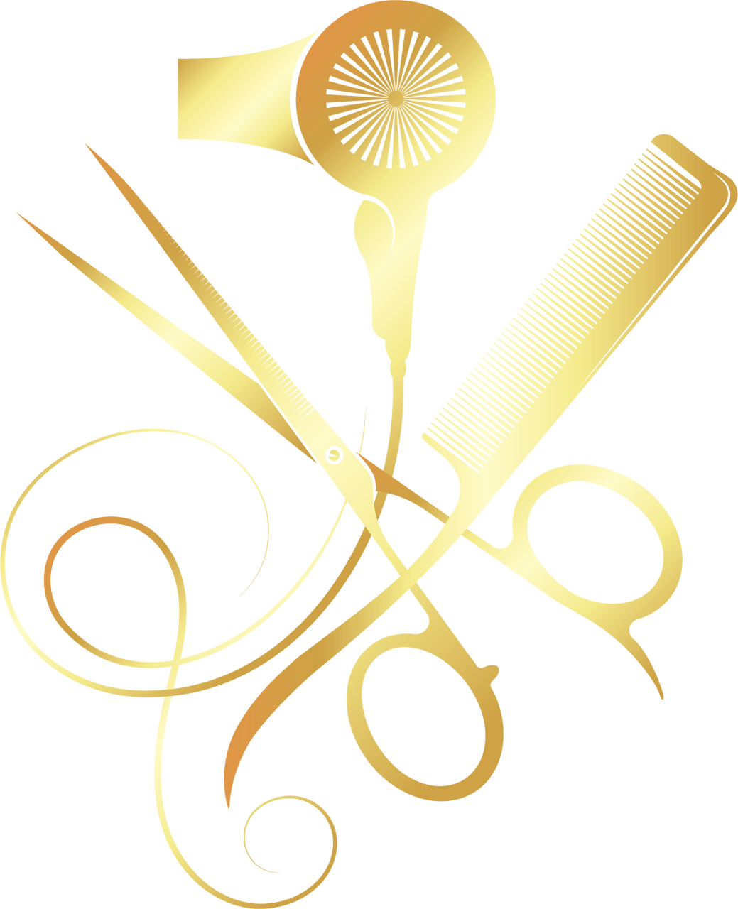 Scissors comb and hair dryer golden symbol