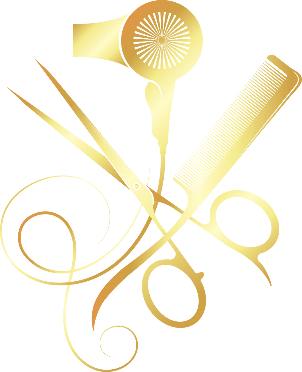 Scissors comb and hair dryer golden symbol